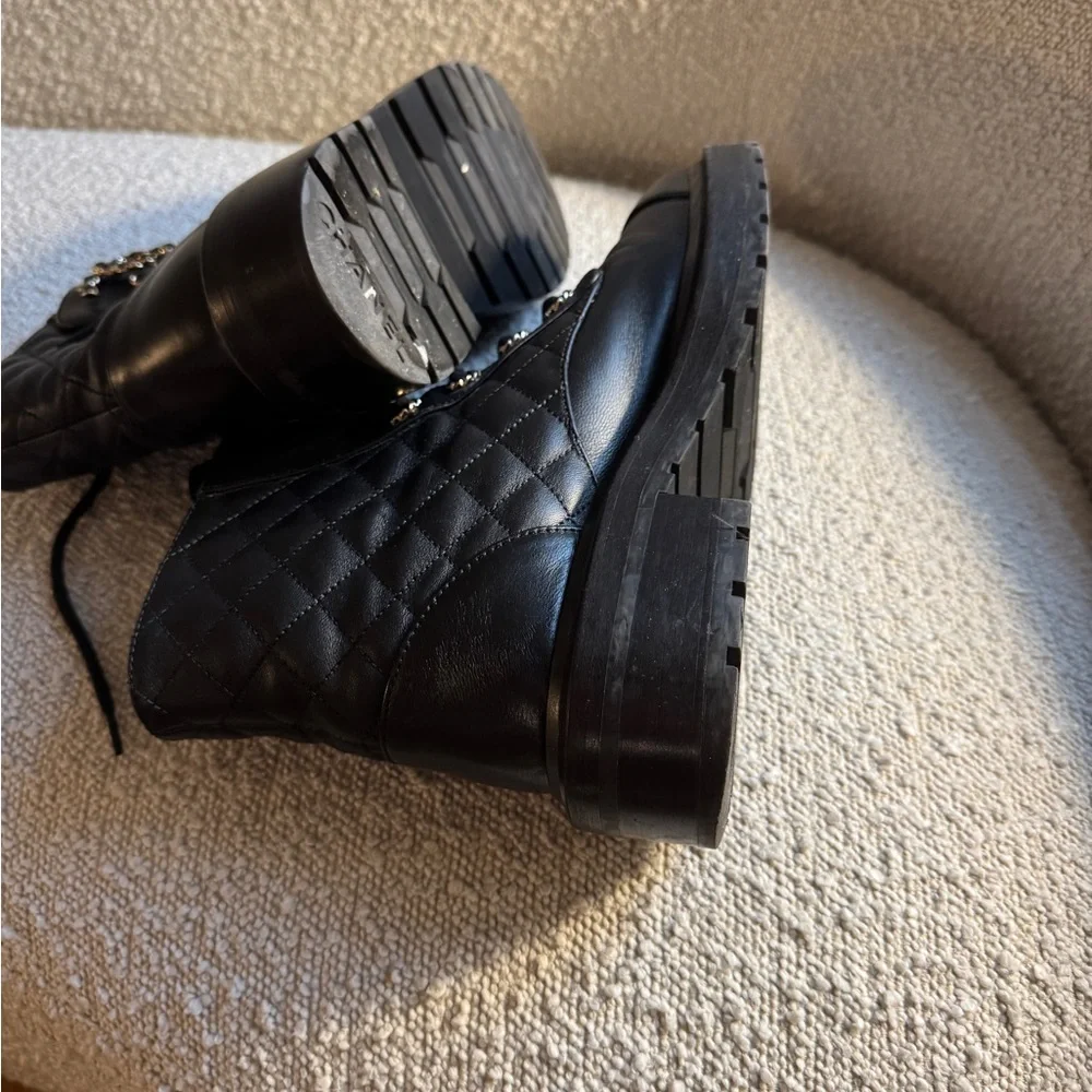 CHANEL Black Quilted Combat Boots - Picture 4 of 5